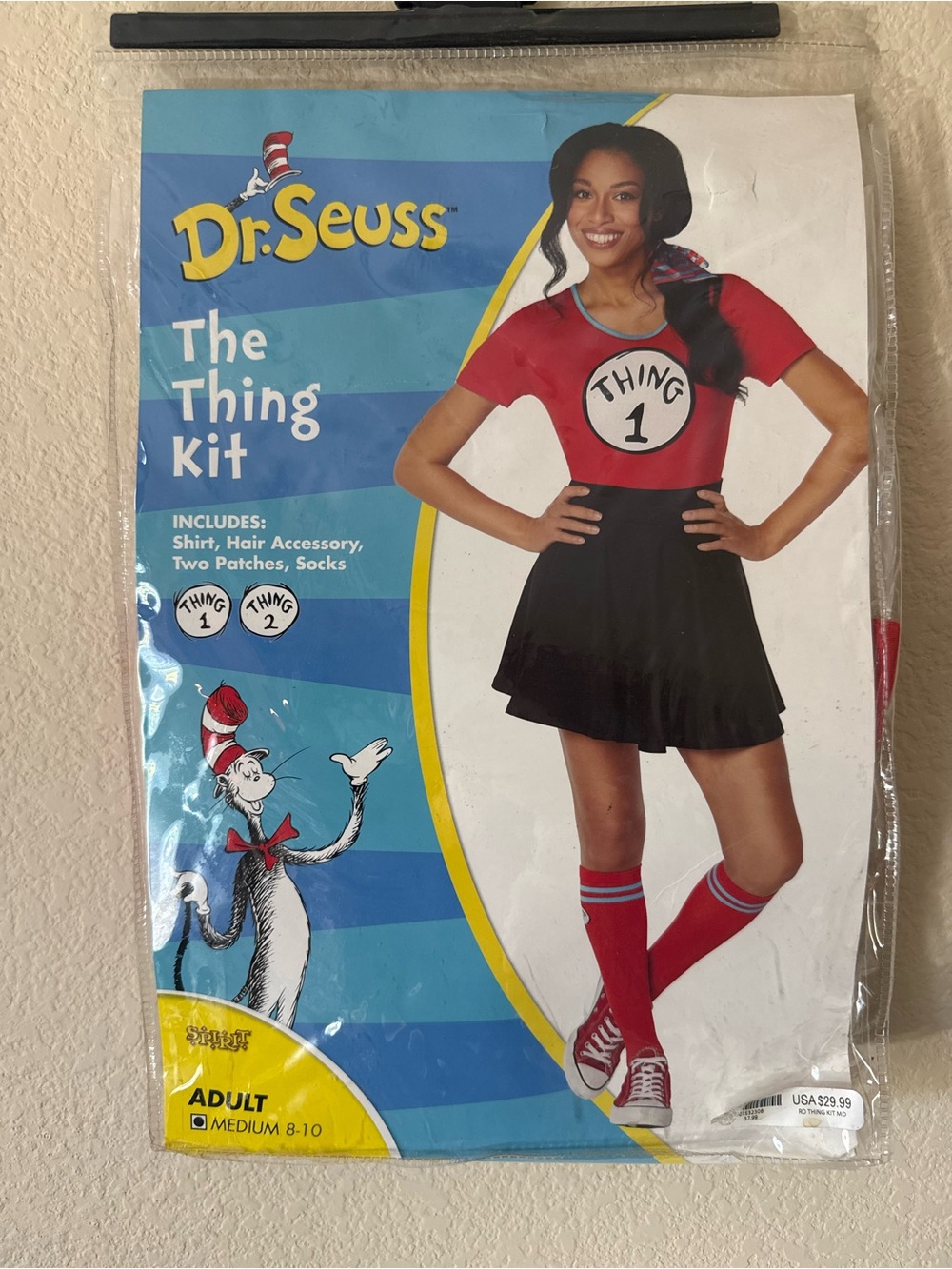 Dr. Seuss Thing 1 or 2 Costume Kit in Red, Black, White - Size M 8/10 - NEW
